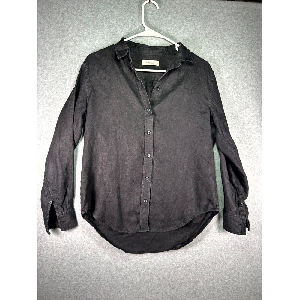 Everlane Flax Linen Shirt Womens 2 Faded Black Long Sleeve Button Front Casual